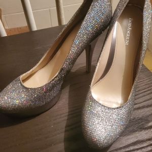 Enzo Angiolini Silver Glitter Platform High Heels - Women's